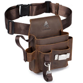 Leather Tool Pouch Electrician Brown front view showing rugged construction for on-site use