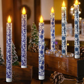 Lebaley chinoiserie flameless candles with remote in blue and white enhance ambience