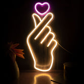 LEBURRY finger heart neon sign pink wall decor for a cute bedroom vibe.