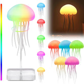 LED Jellyfish Lamp emits a cute, calming glow on a bedside table.