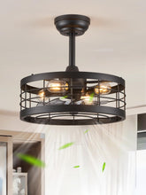 LEDIARY 16.5-inch black caged ceiling fan with light profile showing industrial aesthetics and airflow.