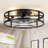 LEDIARY 20-inch caged fan with light for rustic-modern ambience and efficient airflow