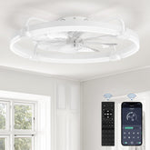 LEDIARY ceiling fan with remote in a modern bedroom flush mount for clean lines.