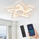 LEDIARY Flower 27-inch low-profile ceiling fan shown in a compact bedroom for space efficiency.