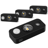 LEDLampsWorld black motion sensor night light puck, front view, ideal cabinet lighting.