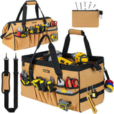 LEFOR·Z 18.5-inch tool bag front view with rugged brown fabric and wide mouth for quick access