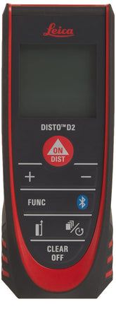 Leica DISTO D2 front view showing compact pocket size for quick measurements.