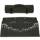 Lelezone heavy-duty wrench roll with 32 pockets on display for organized tools.