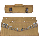 Lelezone Wrench Roll in khaki waxed canvas with 32 pockets for organized tools