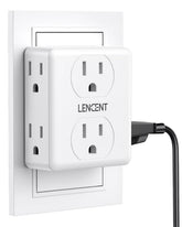 LENCENT 2-to-3 prong adapter plugged into a wall outlet, enabling multiple devices.
