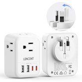 LENCENT foldable travel adapter for Australia, compact and portable for easy packing.