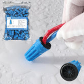 Lenporl waterproof wire connectors blue-cap close-up; durable moisture protection for outdoor wiring.