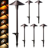 LEONLITE saucer-head pathway light adds warm bronze glow to walkways.