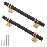 Lepatape 5-inch pull front view in black and gold finish for modern cabinets