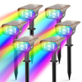 LEREKAM color solar lights outdoor spotlight 6-pack creating vibrant yard ambience.