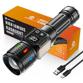 Lesusnicy rechargeable flashlight beam focus enables long-range visibility for outdoor use.