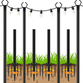 Letianpai 4-pack string light poles ready for quick assembly in a garden setting.