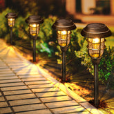 LETMY bronze solar pathway light with warm glow for gardens.