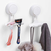 LEVERLOC razor holder 2-pack on smooth shower wall keeps razors organized.