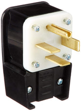 Leviton 8462-P angled-type plug with ergonomic fluted body for secure grip on crowded job sites.