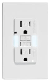 Leviton GFCI Guidelight front view showing dual LEDs for nighttime navigation