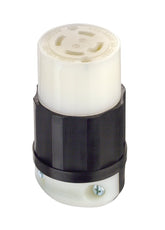 Leviton L16-30R locking connector front view for secure 3-phase power in harsh environments.