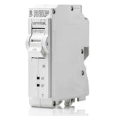 Leviton LB120-DFT front view shows a compact 20A AFCI/GFCI breaker for safe homes