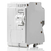 Leviton LB220-T 2-pole breaker front view showing compact design.