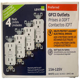 Leviton self-test GFCI outlet front view showing continuous protection.