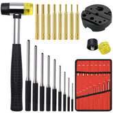 LFSEMINI brass pin punches shown with red storage pouch for organized portability.