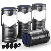 Lichamp four-pack solar camping lanterns, compact for travel and reliable outdoor lighting.
