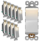 LIDER decorator switch with lighted paddle in white improves low-light visibility.