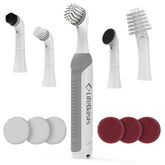 LifeBasis rechargeable power scrubber with multi-head kit for versatile cleaning on tiles and grout.