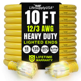 LifeSupplyUSA 10ft extension cord in bright yellow for easy visibility and quick setup.