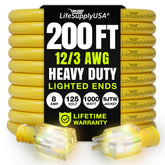 LifeSupplyUSA 200ft extension cord outdoors shows rugged durability for outdoor tasks.