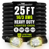 LifeSupplyUSA 25ft extension cord outdoor-indoor with versatile reach for tools and lights