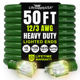LifeSupplyUSA 50ft extension cord in green ready for outdoor use and long reach