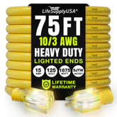 LifeSupplyUSA 75ft extension cord coiled view for outdoor use.