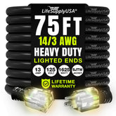 LifeSupplyUSA 75ft extension cord outdoors in use for rugged tasks.