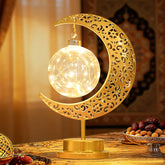 Lifnatty Ramadan crescent moon lamp with glass globe adds ambient glow to Iftar tables.
