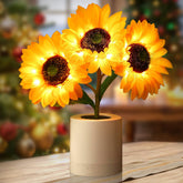 Lifnatty Sunflower Lamp on a table with warm glow for cozy ambiance.