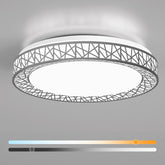 Lightania 20-inch flush mount ceiling light in brushed nickel provides even illumination for living rooms.
