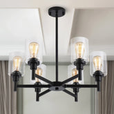 LIGHTDAMY black chandelier with six clear glass shades for dining table ambiance