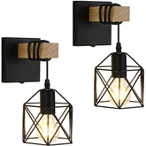Lightess black 2-pack wall sconces with cage shade for industrial style lighting