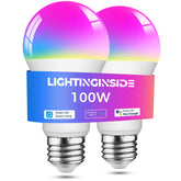 Lightinginside smart bulb in living room displaying vibrant color options for mood lighting