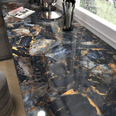 LIKILIKI black marble wallpaper roll applied on a kitchen surface for a durable, stylish finish