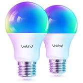 Linkind Matter smart bulb glows warm white for cozy living room evenings.