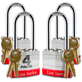 Lion Locks four keyed-alike padlocks with 2-inch shackles simplify key management.