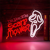 LIRUJUN Do You Like Scary Movies neon sign glowing on a gothic wall for home theater