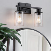 Litaddscen 2-light matte black bathroom vanity light with clear glass shades for modern spaces